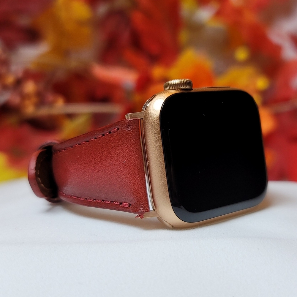 38mm 40mm 42mm 44mm 45mm Apple Watch Band | Red Maroon | Leather Band - Picture 6 of 7